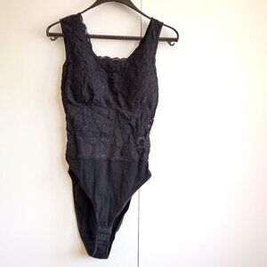 vintage 80s NWT black lace knit bodysuit